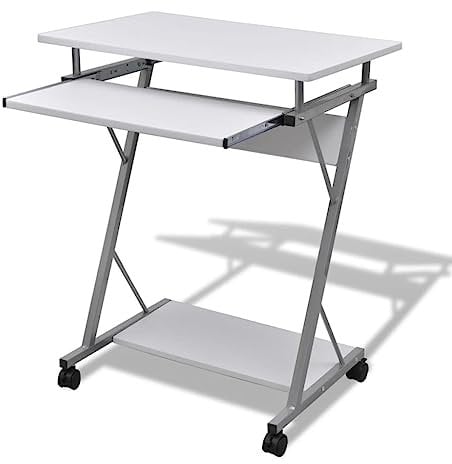 vidaXL Escritorio de Ordenador Bandeja Extraíble Blanco Mesa Oficina Estudio