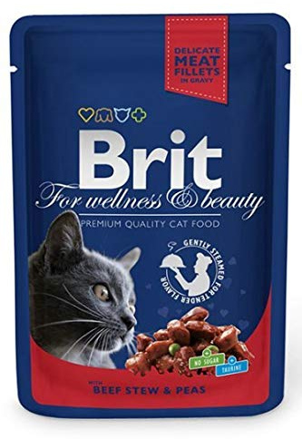 Brit Premium-Beutel für Katzen, Rinderbeutel + Erbsen, 100 g Brit, Beutel, Katzen