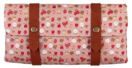 Snykk Filz-Tasche Druckknöpfe für Kosmetik Stifte Tabak Vegan mit Erdbeer-Muster rosa pink weiß