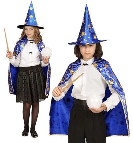 W WIDMANN MILANO Party Fashion - Kinderkostüm Zauberer, Umhang, 70 cm, mit Hut, Magier, Hexe, Karneval