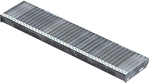 Fenau – 1200 x 305 mm - Gitterrost-Stufe (R11) XSL, MW: 30/10 mm, verzinkt, Stahl-Treppenstufe nach DIN-Norm, Fluchttreppen geeignet, Anti-Rutsch-Wirkung