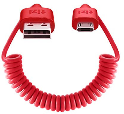 tizi Spiralkabel – Micro-USB (1,4m, rot), Flexibles Daten- und Ladekabel, 30cm ungestreckt, mit doppelseitigen, reversiblen Steckern. Micro-USB- und USB-A-Stecker beidseitig steckbar.