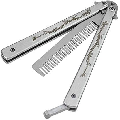 Funtuan Dragon Totem Edelstahl Praxis Schmetterling Messer Trainer und Kamm Messer Trainer (Silber)