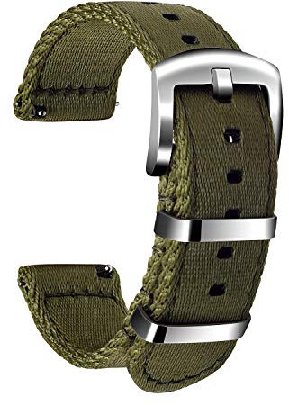 ULLCHRO Unisex Nylon Armband mit Edelstahl Silberne Schnalle (18mm, Armeegrün)