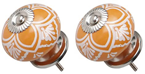 sourcing map 2pcs Ceramic Knobs Vintage Knob Drawers Round Pull Handle Furniture Cupboard Wardrobe Dresser Door Decorative, Yellow