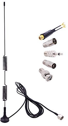 Fancasee Universal FM Antenna Magnetic Base 75 Ohm Screw F Male Plug with PAL BNC 3.5mm & 75 to 300 Ohm Connector Adapter Coax Coaxial Cable FM Radio Antenna for Home AV Stereo Receiver Indoor Outdoor