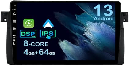 [4GB+64GB] Android 14 2 DIN Autoradio para BMW E46/M3/3 Series 1998-2007-[Integrado CarPlay/Android Auto/DSP/GPS]-IPS 9 Pulgada Touch Screen-CAM+Mic-Dab/Bluetooth 5.0/AHD Cámara