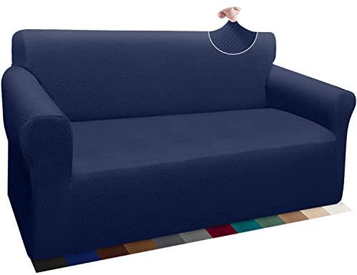 Granbest Thick Sofabezug Stylish Pattern Sofaüberzug für Sofa Stretch Elastische Jacquard Sofahusse Couchhusse mit Armlehne für Wohnzimmer Anti-Rutsch(2 Sitzer, Dunkelblau)
