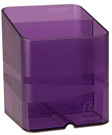 Exacompta - Ref 67719D - Chromaline Collection - Pen-Cube Pen Pot - 74 x 74 x 93mm, 2 Sections for Pens & Pencils, Space-Saving Solution for Offices - Translucent Purple