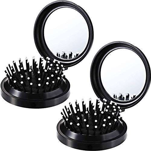 Haarburste mit Spiegel,2 PCS Faltbare Falten Haarbürsten Reise Kompakte Klapphaarbürste Runde Haarbürsten Klappbar Reisespiegel für Frauen Mädchen