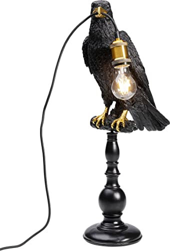 Kare Design Tischlampe Animal Sitting Crow, Schwarz, Tischleuchte, Schreibtischlampe, Deko Lampe, Raben Motiv, Wohnzimmer, Schlafzimmer, 61x16x29 cm (H/B/T)
