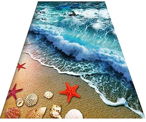 Siunwdiy 3D Optische Täuschung Läufer Teppiche Flur Weich Dauerhaft rutschfest Nicht Verblassen Pflegeleicht Haushalt Hotel Strand Welle Schneidbar Anpassbare,60x100cm