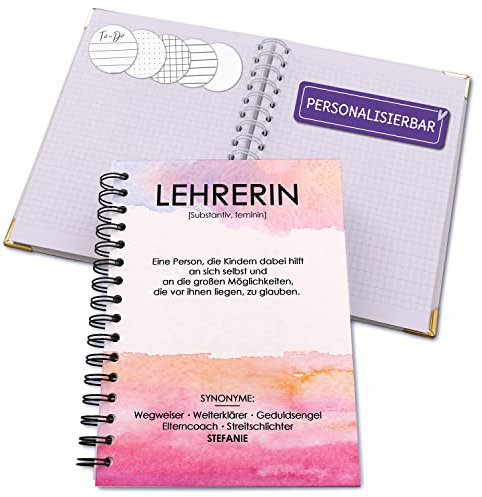 Feenstaub Personalisiertes Notizbuch Lehrerin, Notizbuch A5 blanko Hardcover, Lehrer Geschenk, Abschied Grundschullehrerin, Ringbuch personalisiert Name, Abschiedsgeschenk Lehrerin