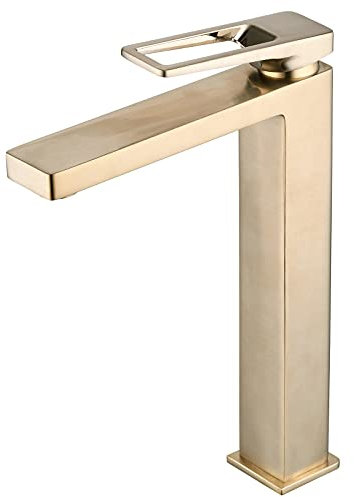 SHUNLI Robinet Salle de Bain Or Mitigeur Lavabo,Design Moderne Haut Grand Robinet de Lavabo Monotrou,Laiton Pure,Or Brossé