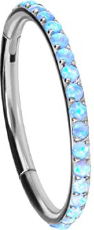 PIERCINGLINE Titan Segmentring Clicker SYNTH. OPALE Piercing Ring Nase Septum Ohr Helix Silberfarben Hellblau 8 mm