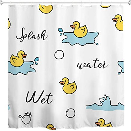 goodbath Duschvorhang mit Entenmotiv, wasserdicht, schimmelresistent, Badvorhänge für Badezimmer, 180 x 180 cm, Gelb Weiß Schwarz