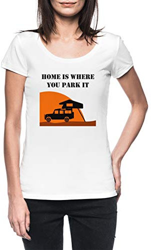 Home is - Defender 110 - Roof Tent Damen Weiß T-Shirt Kurzarm Women's White T-Shirt 3XL