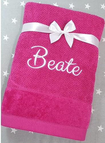 ★ Handtuch mit Namen Bestickt ★ Duchtuch ★ Geschenk ★ Badetuch ★ 550 g/m2 ★ SUPER QUALITÄT ★ (100 x 150 cm, Pink)