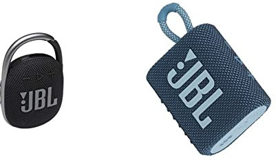 JBL Clip 4 Bluetooth Lautsprecher in Schwarz – wasserdichte, tragbare Musikbox mit praktischem Karabiner & GO 3 kleine Bluetooth Box in Blau,1er Pack