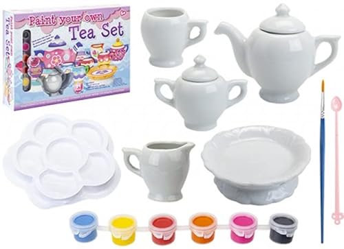 Deluxe Multicolor Large Paint-your-own Tea Set - (29-Pieces Set) - Personalize & Create Your Masterpiece - Perfect for Budding Artists & Tea Lovers