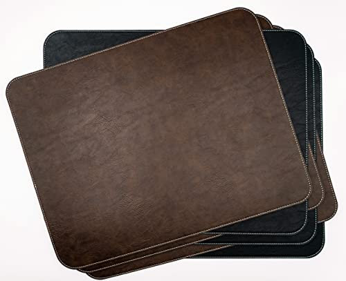 Tischset 6er Pack aus PU Leder | doppelseitig vegan wasserfest abwaschbar Kunstleder Lederoptik Platzset Platzdeckchen Set 44 x 34 cm Vintage (Nachtschwarz/Barrique)