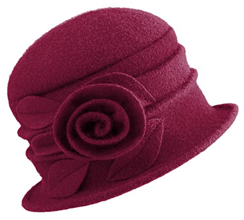 Gajaous Frauen Cloche Hüte Bucket Hat Französische Baskenmütze Vintage Floral Wollkleid Klassischer Hut der 1920s