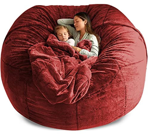 LHXY Sitzsack, 6ft Bean Bag Cover,Sitzsack Erwachsene Flauschig Chair Riesen Sitzsack Bezug Ohne Füllung XXL Giant Sofa (No Filling) Plüsch Gaming Extra Groß Lazy Bag,rot