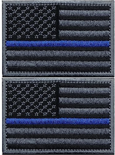 Polizei Amerikanische Flagge (2er-Pack) Aufnäher zum Aufbügeln, Blue Line USA United States of America Applikation, US-Flagge, zum Aufnähen für Stoffuniform, Hut, Jacke, Hosenzubehör (blaue Linie)