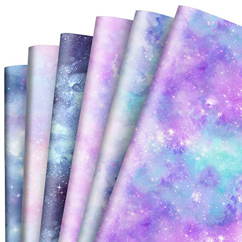 Whaline 12 Blatt Galaxy Geschenkpapier Lila Blau verträumter Sternenhimmel Geschenk Kunst Geschenkpapier für Geburtstag Babyparty DIY Handwerk Geschenkverpackung Supplies, 19,7 x 27,6 Zoll, 6 Designs,