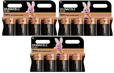 12X Duracell D Plus LR20 MN1300 Alcaline (3 Blister Da 4 Batterie) 12 Pile