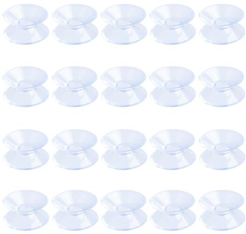 Pawfly Double Sided Suction Cups 2 cm PVC Plastic Glass Suckers Clear Suction Pads Window Suckers for Glass Table, 20 Pack