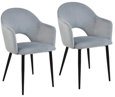 SVITA Hailey 2er Set Esszimmerstühle Küchen-Sessel gepolstert Samt Grau
