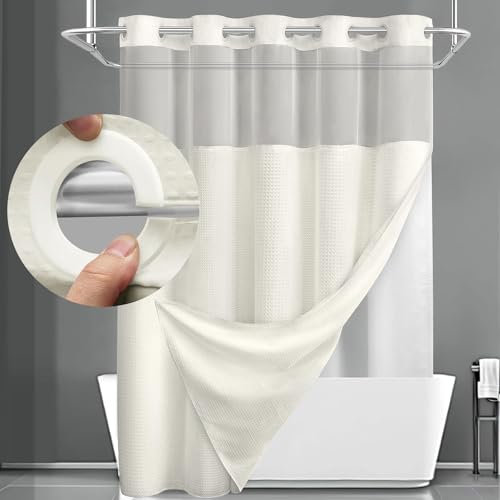 YellyHommy Duschvorhang ohne Haken, mit Einrastfutter, für Badezimmer, 190,5 x 182,9 cm, cremefarben