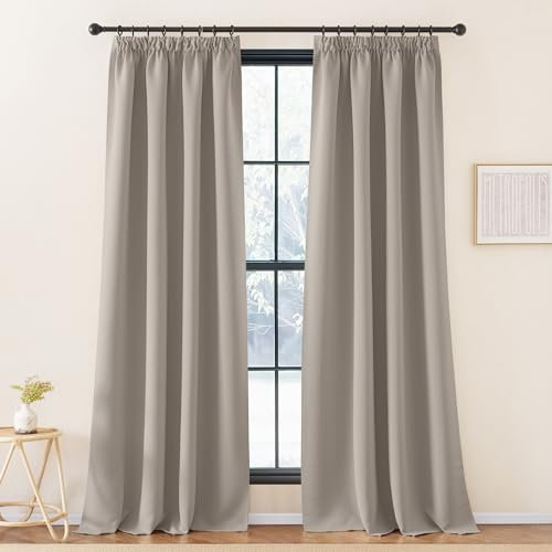 KGORGE Extra Lange Gardinen Thermo Vorhänge Blickdicht Kräuselband Thermovorhang Hitzeschutz 2er Set 260 x 140 cm(HxB) Wohnzimmer Verdunklungsvorhänge für Schienensystem, Sandfarben