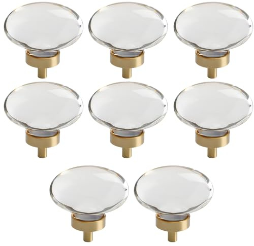TopHomer Lot de 8 boutons ronds en cristal transparent de 45 mm - Boutons extérieurs d'armoire en cristal artificiel - Poignées de porte en verre - Boutons de meubles ronds pour armoire, verre, porte