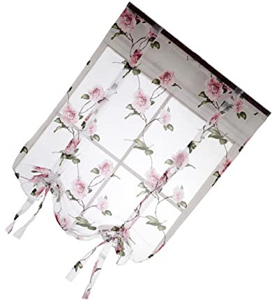 TOPPERFUN Romantic Floral Roman Blind Curtains Semi Sheer Pink Tulle for Windows Living Room Bedroom