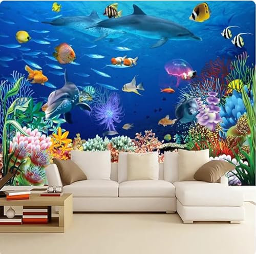 Papier peint mural 3D monde sous-marin poisson photo tissu mural peinture murale de fond de chambre à coucher, 3D, 250 x 175 cm