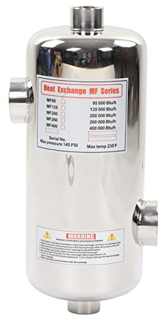 Schwimmbadheizungen, 40 kW Poolwärmetauscher, brennender Whirlpool, MF 135 Wärmetauscher PoolSpa Schwimmen Solarheizung, maximale Betriebstemperatur 230 F