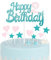 Blue Pink 2nd Birthday Cake Toppers - Glitter Heart Stars & Personalised Happy Birthday Cake Cupcake Toppers for Girls Party Supplies