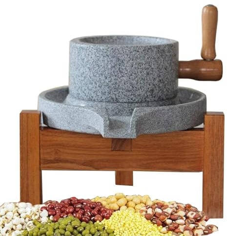 Innovz Natural Granite Dry Wet Grain Stone Mill, Hand Crank Pulverizer/Paste Mill/Flour Mill, Handmade Grinder for Wheat Berry, Corn, Mung Beans, Seeds, Spices (Size : L (25cmx40cm))