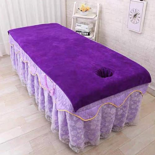 Morbuy Massageliege Laken mit Gesichtsloch, 2er Set Handtuch für Massageliege, Atmungsaktiv Weich Mikrofaser Gesichtsauflage für Massageliege für Schönheitsbett Spa (80x180cm,Tiefes Violett)