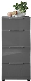 SANTORIN Kommode in Anthrazit mit Glasfront 45 x 99 x 40 cm (B/H/T) | Schrank mit 4 Schubkästen, Lip-Griffe aus Metall, Oberboden in Glas, Stauraum für Wohnzimmer oder Schlafzimmer