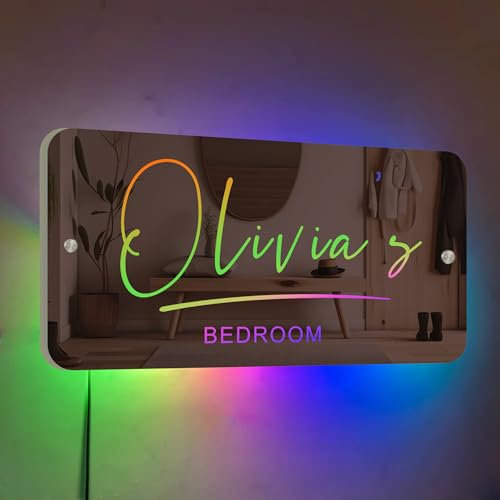 Personalised Name Bedroom Mirror LED Light Sign Neon Light Sign Personalised Birthday Wedding Party Custom Name Sign Wall Decoration for Living Room Bedroom Home Bar Decor (Small)