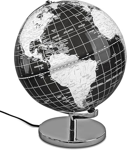 Dekorative Weltkugel beleuchtet- Erdkugel- Globus 20cm in schwarz-silber mit Licht…