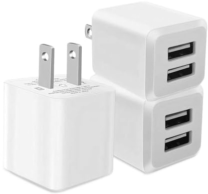 REKNA USB Wall Charger, Dual Port Cube Power Adapter Charger Plug Block Charging Box, Dual Port Wall Fast Charging Adapter, Compatible for i Phone 14 13 12 11，Milky White