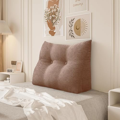BNCKTRD Kopfende Großes Rückenkissen, Bequemes Lesekissen und Rückenteil im Bett, 2 in 1 Rückenlehne und Kopfkissen, Langes XXL Kissen für Sofa, Couch, Wand und Polster Leinen Pfirsichfarben 60cm