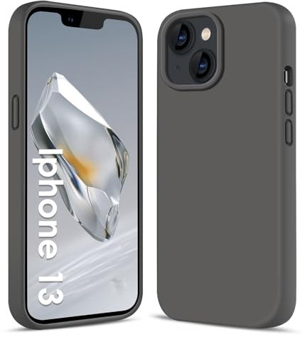 AGGPLTO Flüssig Silikon Hülle für iPhone 13 / iPhone 14 (6,1 Zoll) - Ultra Dünn Ganzkörper Schutzhülle, 4-lagige Stoßfeste Struktur, Weiches Kratzfestes Mikrofaserfutter Handyhülle, Dunkelgrau
