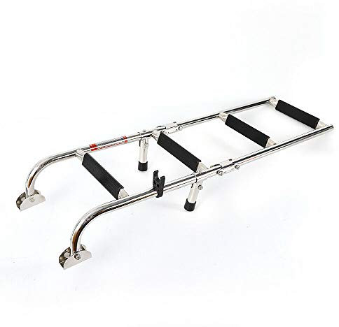 Scala pieghevole a 4 gradini in acciaio inox per barca, piattaforma telescopica, scaletta per imbarco, yacht, piscina, con gradini antiscivolo