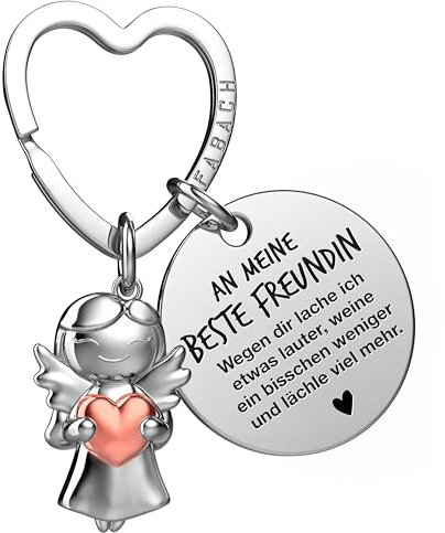 FABACH Beste Freundin Schlüsselanhänger Schutzengel mit Herz und Gravur - Geschenke Schlüsselanhänger - Beste Freundinnen Geschenk Engel Glücksbringer Beste Freundin