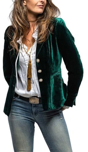 MINTLIMIT Velvet Jacket for Women Long Sleeve Casual Work Button Front Blazer Suit Jacket Cardigan Formal Events Work Office,XL,Green